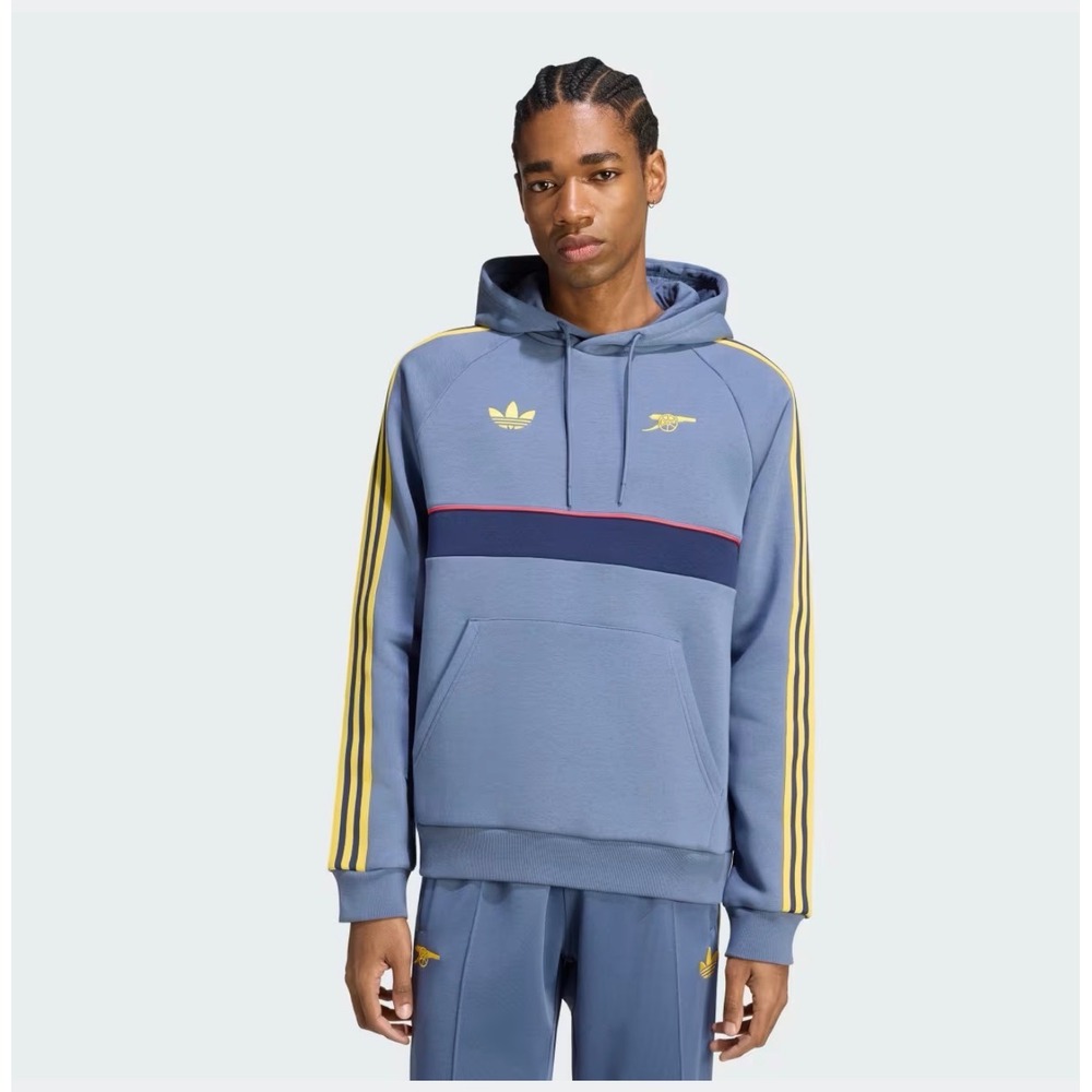 Adidas Originals Arsenal FC Hoodie Mens L Blue Yellow 3-Stripes Pullover HT4444